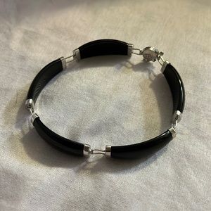 Vintage Estate 925 Sterling Silver Black Jade Bracelet